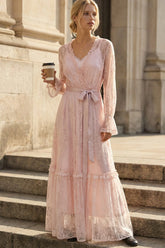 Margot Pink Sheer Lace Overlay Maxi Dress