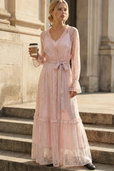 Margot Pink Sheer Lace Overlay Maxi Dress