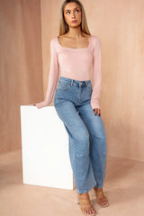 Monroe Blush Pink Slinky Square Neck Bodysuit