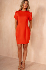Taylor Blood Orange Scuba Tulip Sleeve Dress