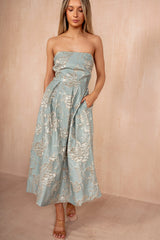 Kayleigh Duck Egg Floral Jacquard Midi Dress