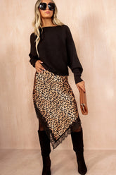 Destiny Leopard Print Satin Lace Asymmetric Skirt