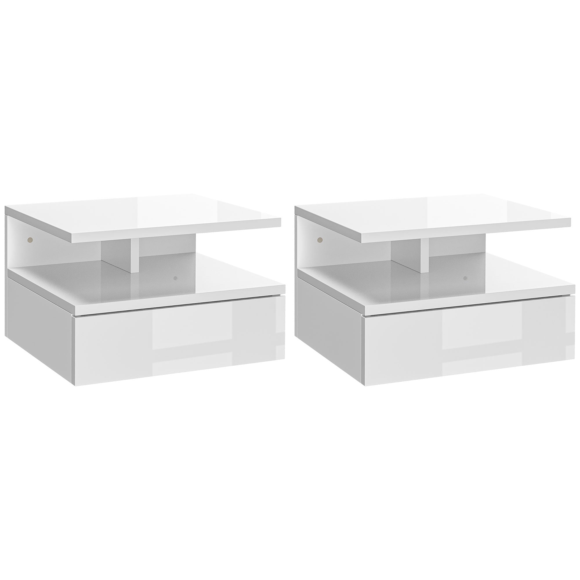 Set 2 Comodini Sospesi 35x32x22,5 cm in Legno Bianco Lucido