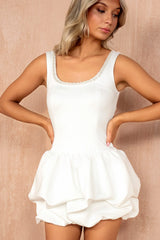 Sharon White Pearl Neckline Puffball Dress