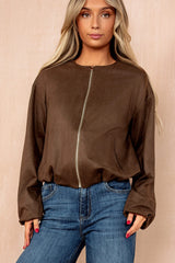 Janet Khaki Faux Suede Bomber Jacket