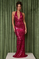 Fait Par Foutch Liana Dress Magenta Sequin Hire. Designer dress hire, Australia wide. Express shipping available.