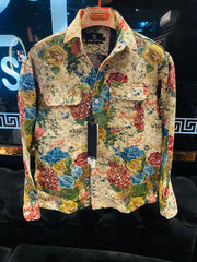 LOUIS VUITTON || MONOGRAM PRINT TICH BUTTON SHACKET SHIRTS FOR MEN / BEIGE - FASHION MYST