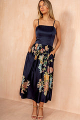 Goldie Navy Floral Strappy Midi Dress