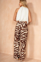 Della Brown Animal Print Wide Leg Trousers