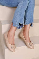 Hannah Nude PU Buckle Ballet Pumps
