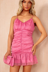 Gracelyn Pink Chiffon Ruched Mini Dress