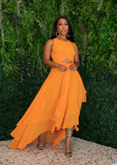Femininity Orange Chiffon Maxi Dress Clothing Ellaé Lisqué XS
