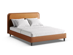 Letto con Testata in Velluto, "Aveline", 214x215x117 - Cammello / Miele