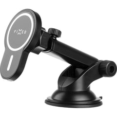 Magnetische Autohalterung Fixed MagClick XL mit Qi-Ladefunktion für iPhone, schwarz, Montage auf Windschutzscheibe oder Armaturenbrett.