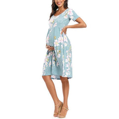 Floral Short Sleeves Loose Maternity Dresses - Pink & Blue Baby Shop - Review