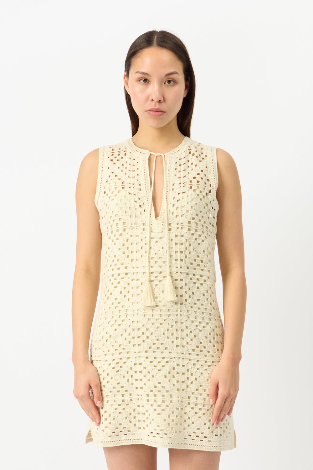 Crochet Tassel Popover Dress-Frame-Bessette