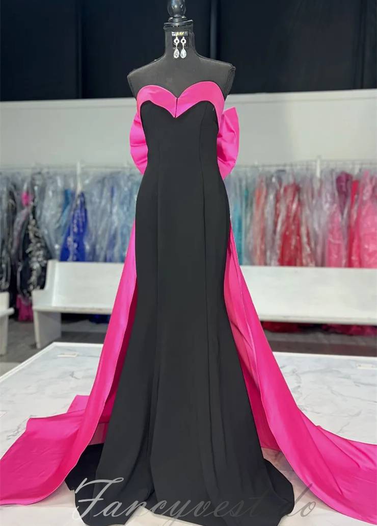 Sweetheart Black Long Mermaid Prom Dress with Bow Back