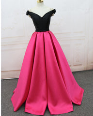 Fashion Two Tune Bright Pink/Black satin A Line Formal Prom Dresses Long 2022 vestidos de fiesta