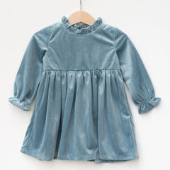 Girls Blue Christmas Dress in Velvet - Strawberry Jam Kids