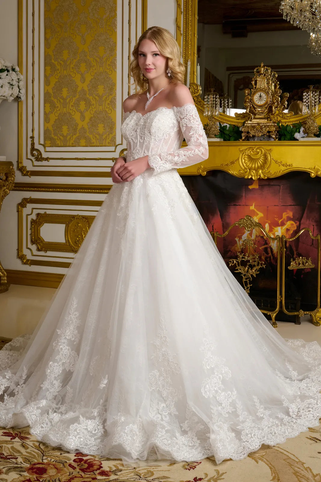 Wedding Dresses Long A Line Beaded Corset Lace Wedding Dress Off White