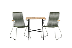 Cafebord 74 x 70 x 88 Natur + Matstolar 2-pack Grön