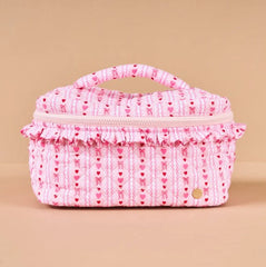 Pink Hearts and Bows Glam & Go Quilted Cosmetic Bag