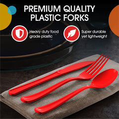 Red Cutlery Combo Set | 600 Forks 600 Spoons And 600 Knives - 7.5 in.