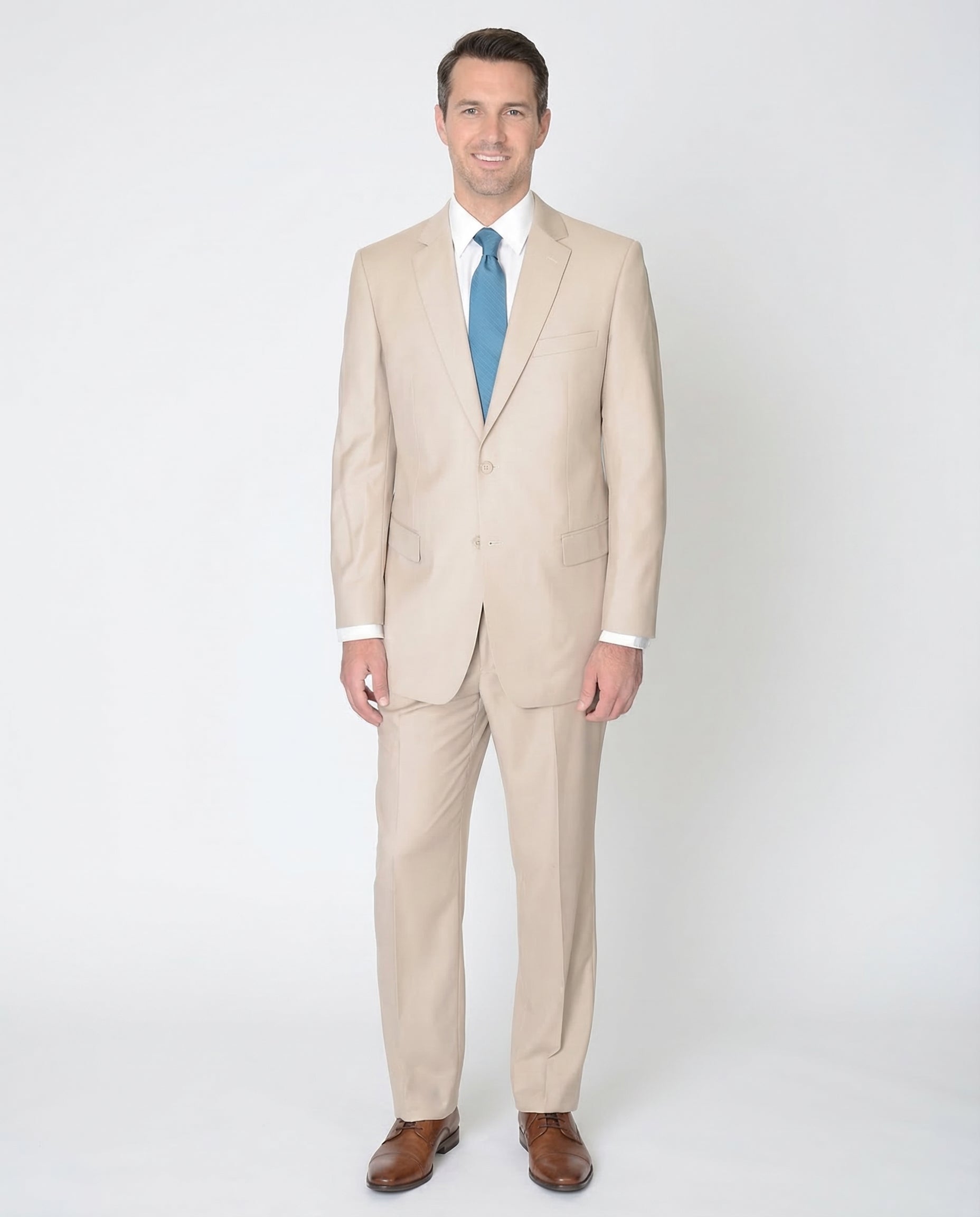 Raphael Mens Tan Light Brown Slim Fit Two Button Suit - The Suit Depot