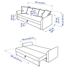 Ikea HOLMSUND - 3-seater sofa bed, Borgunda beige