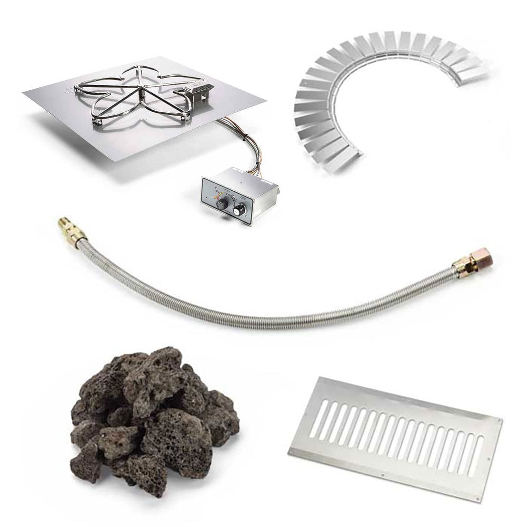 HPC FIre 30" Square Flat MLFPK Ignition Hardscape Block Kit Fire Pit Insert Fire Pit Inserts Flame Authority