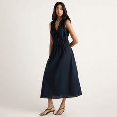 Arya | Iga Gathered Organic Cotton Maxi Dress in Size Small