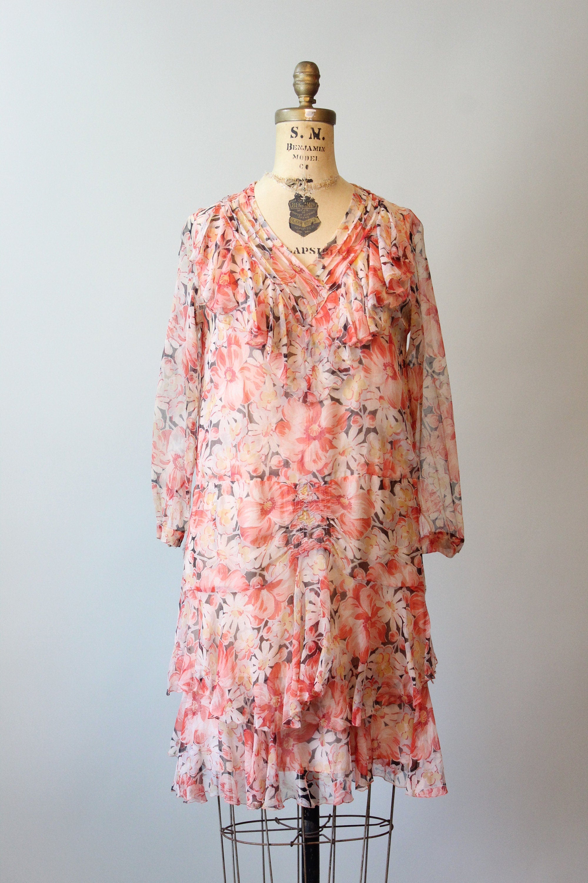 1920s SILK FLORAL dress vintage ruffled flapper dress xs small | new fall