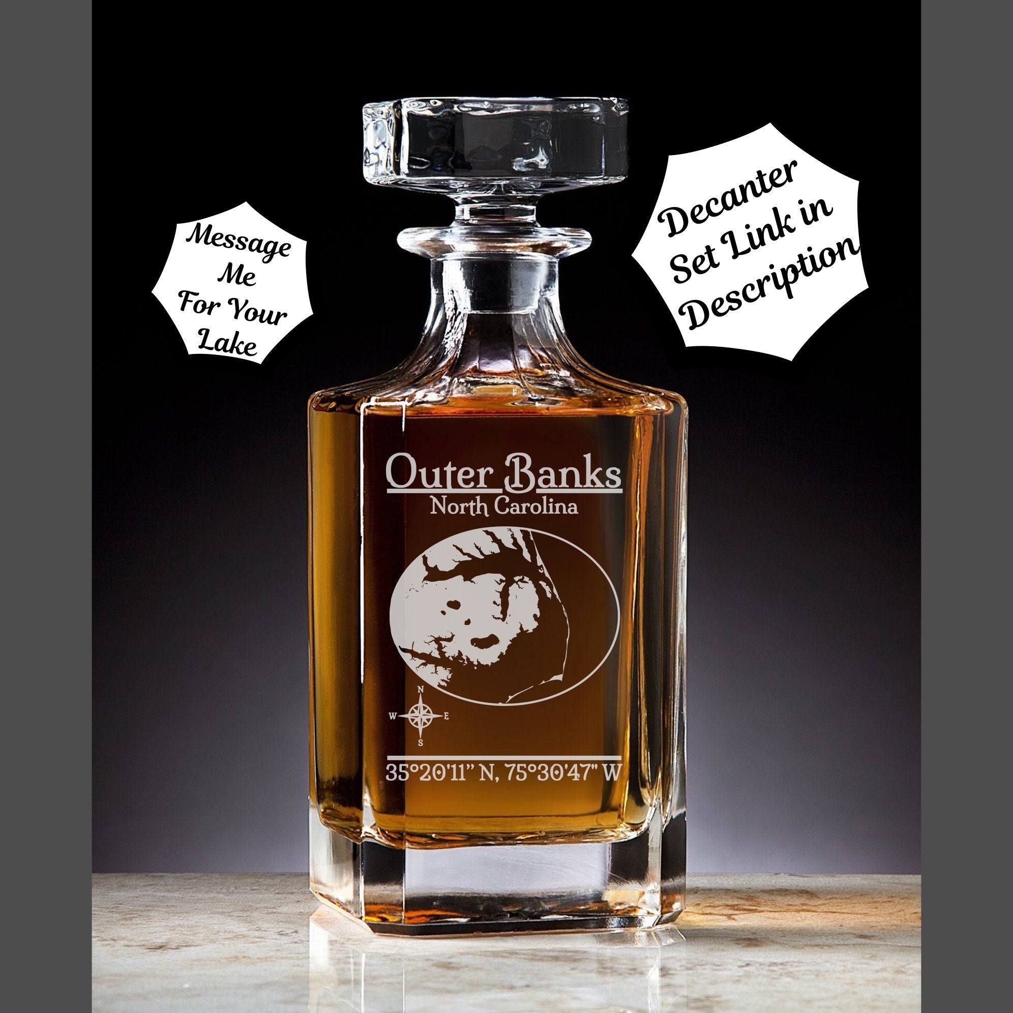 Outer Banks North Carolina Engraved Whiskey Decanter