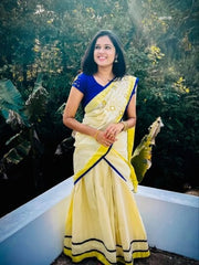 Onam Dress Kerala Davani Material 3 Pcs - 6 mirrors stitched on shawl / Traditional Girls clothing / Handmade designs /Half Saree