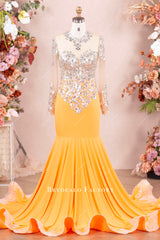 illusion sleeve jersey mermaid prom dress