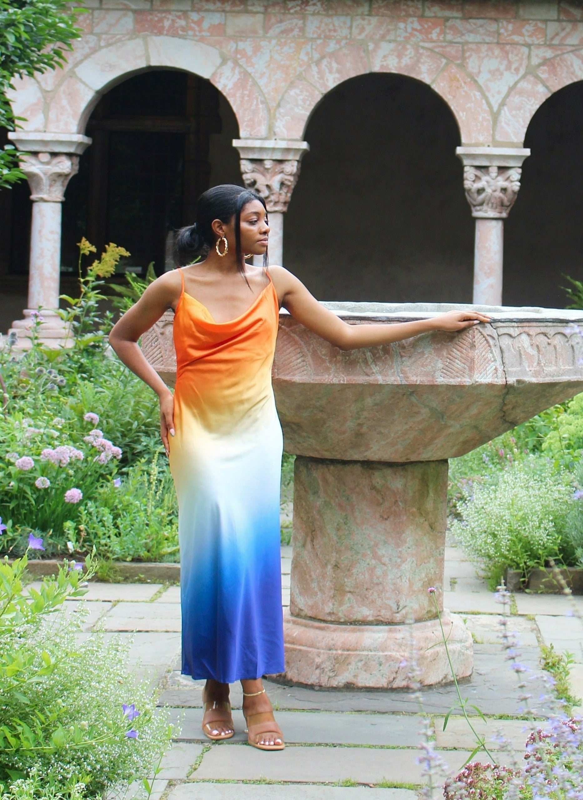 Ombre Midi Satin Dress