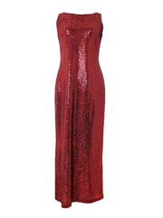 Vintage 90s Y2K Formal Chic Party Going-Out Rave Clubwear Bright Red Sequin Sparkle Glitter Sleeveless Tank Floor Length Maxi Dress | Size S