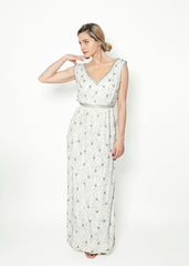1960's White Beaded V Neck Gown - The Kit Vintage