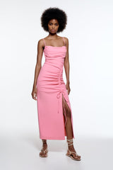 ZARA USA DRAPED MIDI DRESS PINK