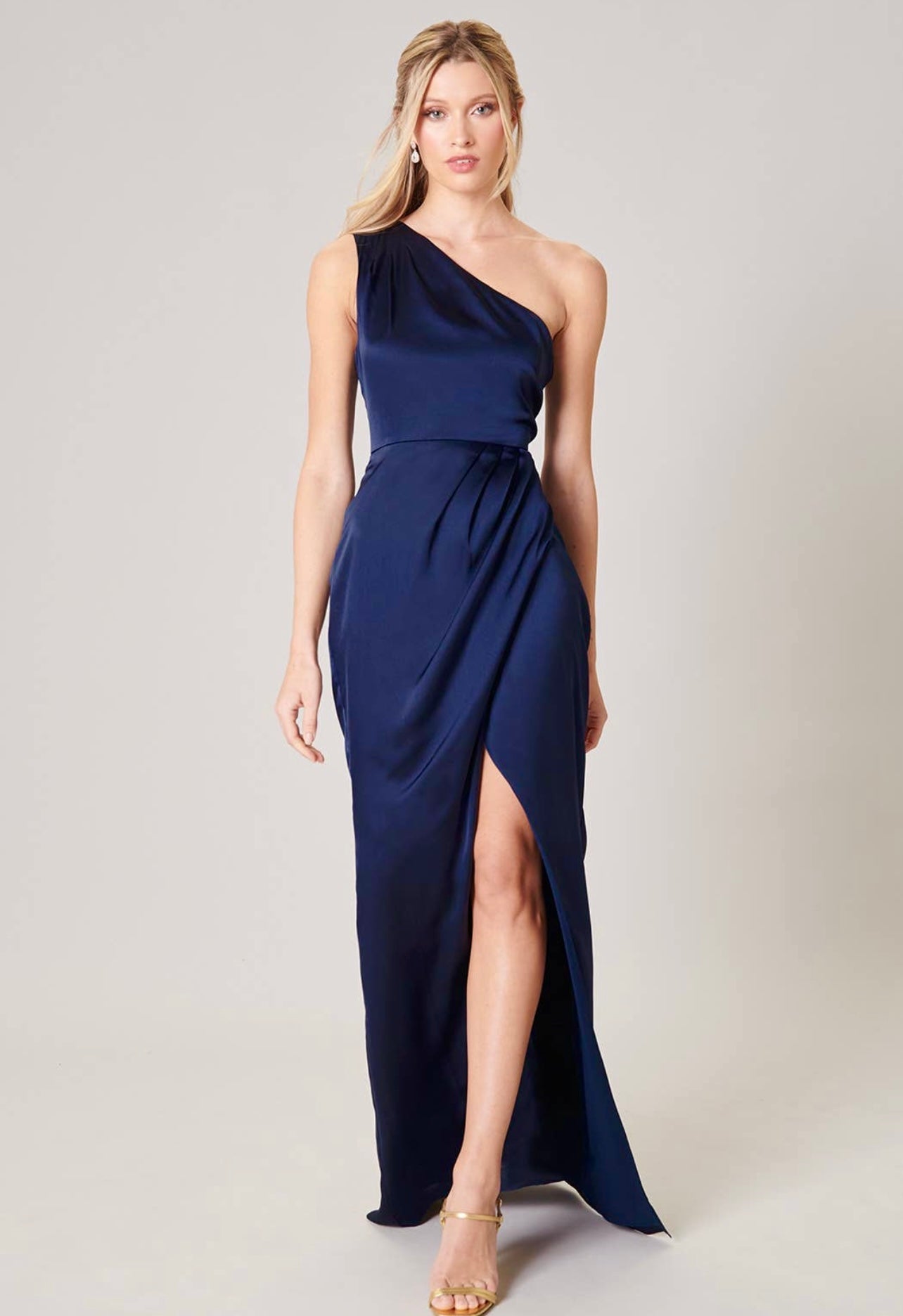 Navy Satin One Shoulder
