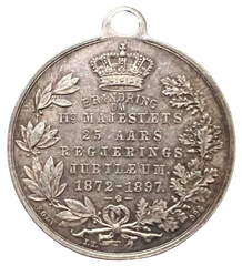 Oscar II 25 års regjeringsmedalje i sølv 1872-97