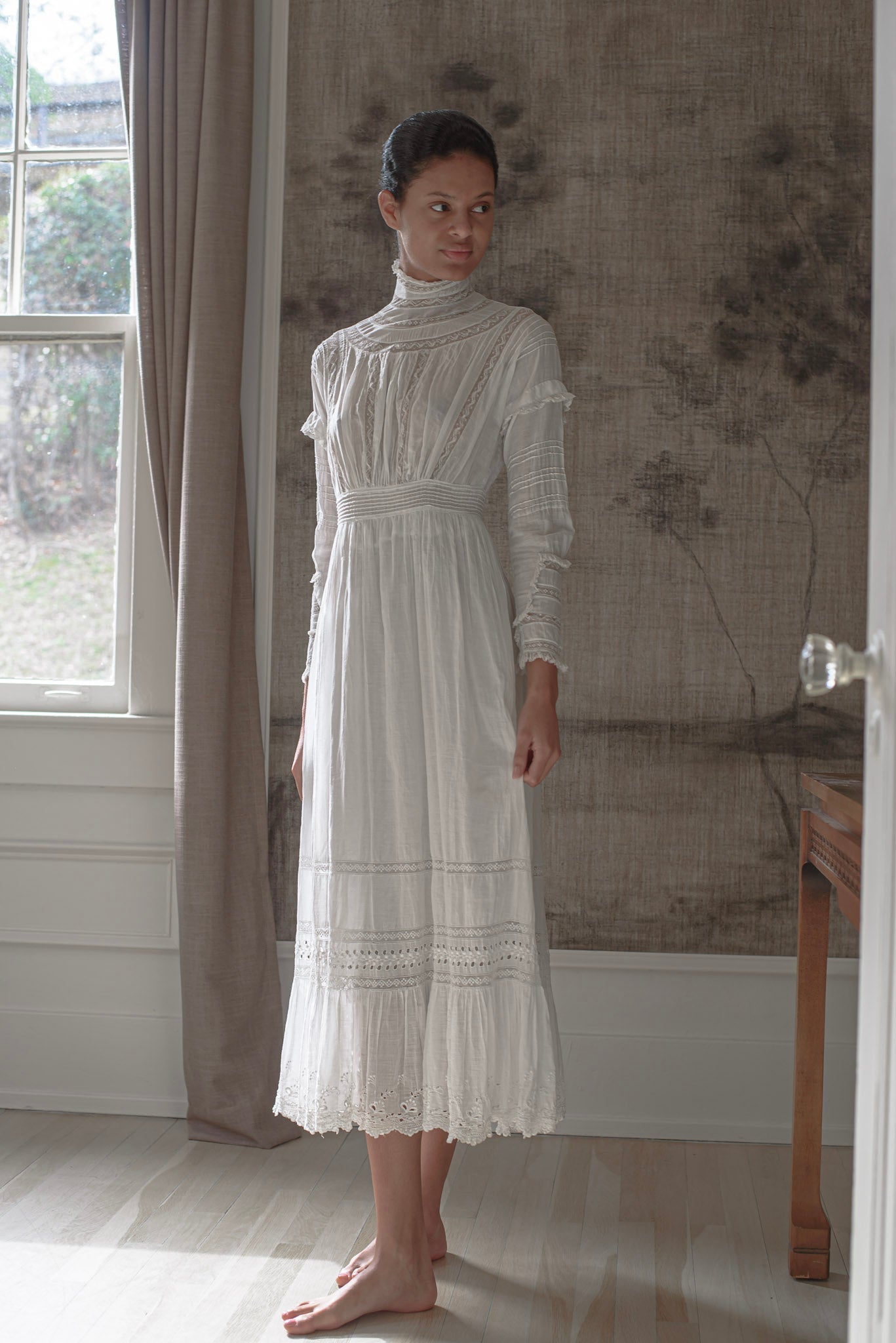 Edwardian cotton lace lawn dress