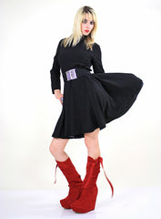 70s Boho black bell sleeve mod mini dress - shabbybabe
- 1