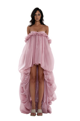 Pink Glossy Bubble Hem Mini Dress