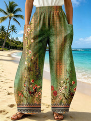 Vintage Floral Paisley Print Casual Pants