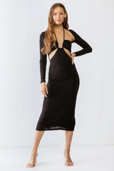 Black Cut-Out Sleeveless Midi Dress & Open Front Long Sleeve Cover-Up Set /3-2-1 - Tasha Apparel Wholesale