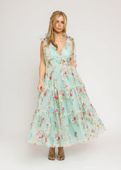 chic size inclusive model wearing JessaKae Margaret Floral Midi Dress Green Dresses