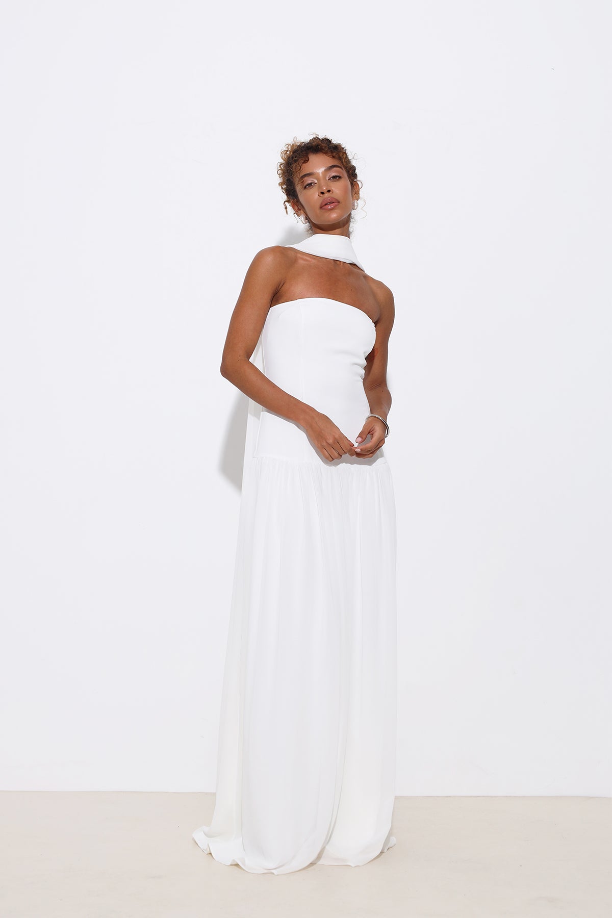 Juliette Strapless White Dress with Scarf