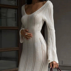 knit bodycon dress with long sleeves, chic daytime style