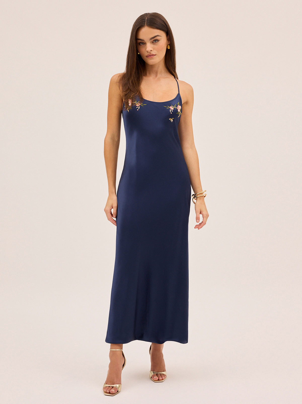 Karla Navy Satin Embroidered Dress By KITRI Studio